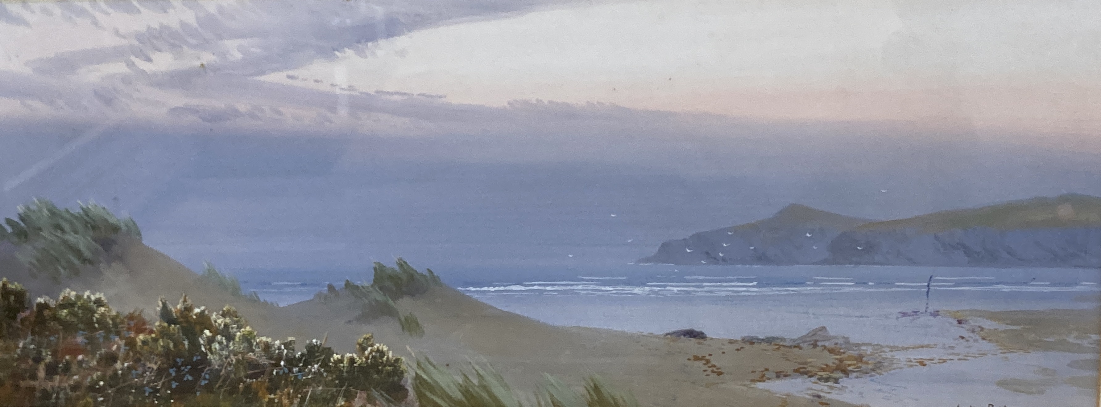 Evelyn Bishop, gouache, Coastal landscape, signed, 23 x 56cm and a watercolour of Dieppe harbour by A.K. Ward (18)97, 33 x 24cm